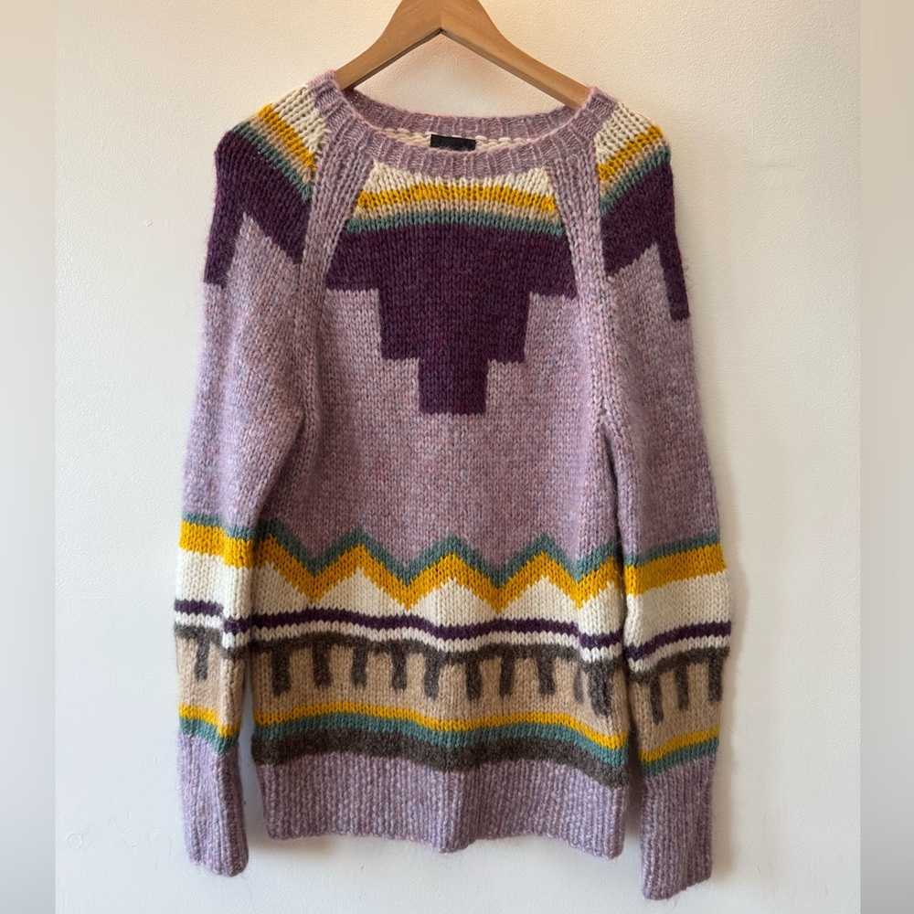 J. Crew Mohair Vintage Wool Geometric Intarsia Sweater Size Medium rare